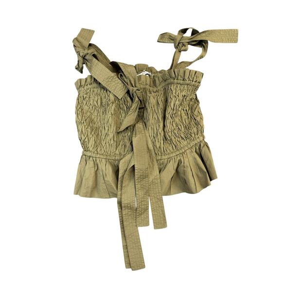 Ulla Johnson Green Smocked Cotton Peplum Top with Bows Size 4 Small - Picture 3 of 9